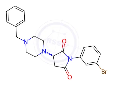 Chemical structure of 3-(4-benzyl-1-piperazinyl)-1-(3-bromophenyl)-2,5-pyrrolidinedione
