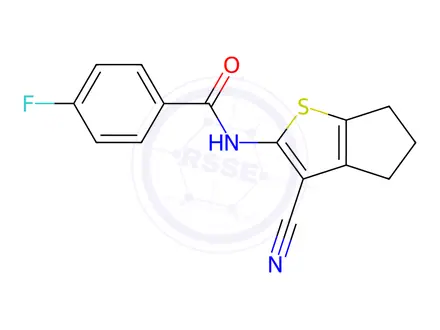 Chemical structure of N-(3-cyano-5,6-dihydro-4H-cyclopenta[b]thiophen-2-yl)-4-fluorobenzamide