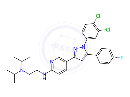 Chemical structure of N2-[5-[1-(3,4-Dichlorophenyl)-5-(4-fluorophenyl)-1H-pyrazol-3-yl]-2-pyridinyl]-N1,N1-bis(1-methylethyl)-1,2-ethanediamine