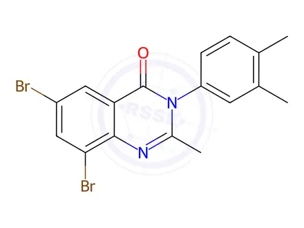 Chemical structure of 6,8-dibromo-3-(3,4-dimethylphenyl)-2-methylquinazolin-4(3H)-one