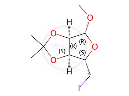 Chemical structure of (3aS,4S,6R,6aR)-4-(Iodomethyl)-6-methoxy-2,2-dimethyltetrahydrofuro[3,4-d][1,3]dioxole