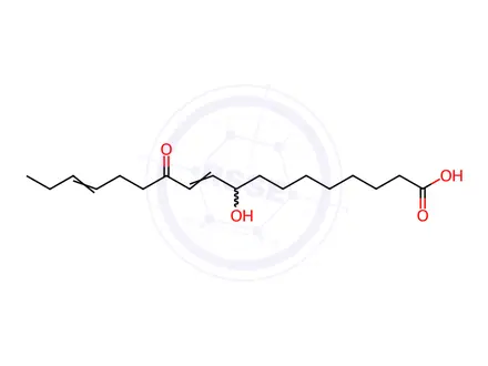 Chemical structure of 10,15-Octadecadienoic acid, 9-hydroxy-12-oxo-, (10E,15Z)-
