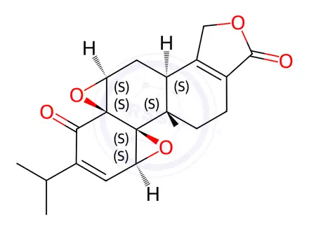 Chemical structure of (1aS,1bS,6bS,7aS,8aS,11aS)-1b,3,6,6b,7,7a-Hexahydro-1b-methyl-10-(1-methylethyl)bisoxireno[4b,5:8a,9]phenanthro[1,2-c]furan-4,9(2H,11aH)-dione