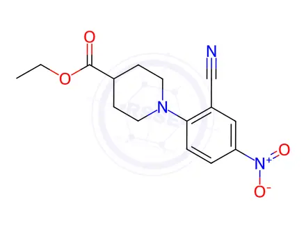 Chemical structure of ethyl 1-(2-cyano-4-nitrophenyl)piperidine-4-carboxylate