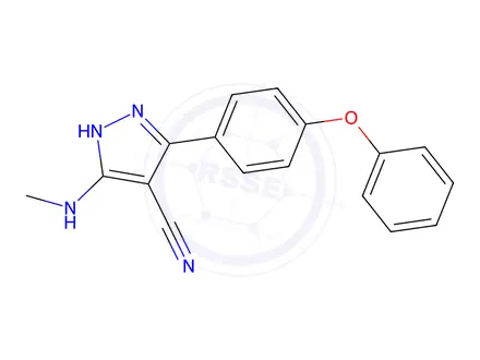 Chemical structure of 5-(methylamino)-3-(4-phenoxyphenyl)-1H-pyrazole-4-carbonitrile