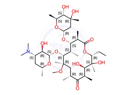 Chemical structure of (3R,4S,5S,6R,7R,9R,11R,12R,13S,14R)-4-(((2R,4R,5S,6S)-4,5-Dihydroxy-4,6-dimethyltetrahydro-2H-pyran-2-yl)oxy)-6-(((2S,3R,4S,6R)-4-(dimethylamino)-3-hydroxy-6-methyltetrahydro-2H-pyran-2-yl)oxy)-14-ethyl-12,13-dihydroxy-7-methoxy-3,5,7,9,11,13-hexamethyloxacyclotetradecane-2,10-dione