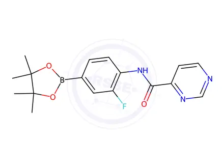 Chemical structure of N-[2-Fluoro-4-(4,4,5,5-tetramethyl-1,3,2-dioxaborolan-2-yl)phenyl]pyrimidine-4-carboxamide