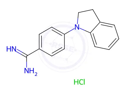 Chemical structure of 4-(2,3-dihydro-1H-indol-1-yl)benzene-1-carboximidamide hydrochloride