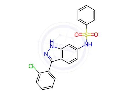 Chemical structure of N-(3-(2-Chlorophenyl)-1H-indazol-6-yl)benzenesulfonamide