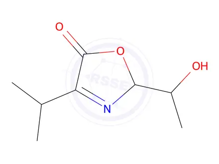 Chemical structure of 5(2H)-Oxazolone, 2-(1-hydroxyethyl)-4-(1-methylethyl)-(9CI)