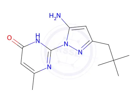 Chemical structure of 2-(5-Amino-3-neopentyl-1H-pyrazol-1-yl)-6-methylpyrimidin-4(3H)-one