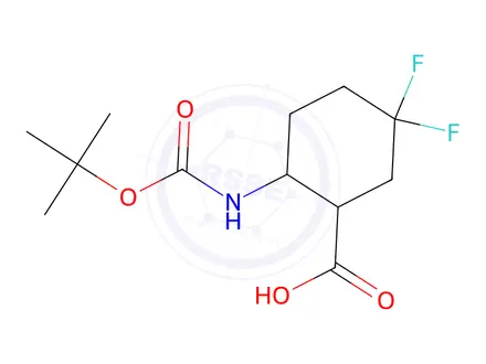Chemical structure of 2-((Tert-butoxycarbonyl)amino)-5,5-difluorocyclohexane-1-carboxylic acid