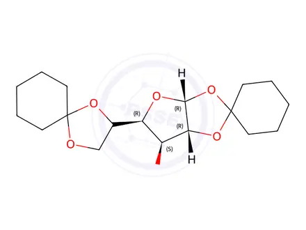 Chemical structure of 1,2:5,6-DI-O-CYCLOHEXYLIDENE-3-O-METHYL-ALPHA-D-GLUCOFURANOSE