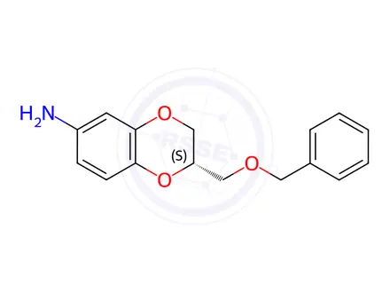 Chemical structure of (2S)-2-[(Benzyloxy)methyl]-2,3-dihydro-1,4-benzodioxin-6-amine
