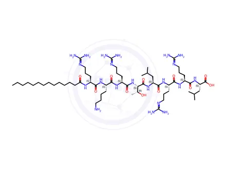 Chemical structure of Myristoyl-Arg-Lys-Arg-Thr-Leu-Arg-Arg-Leu-OH