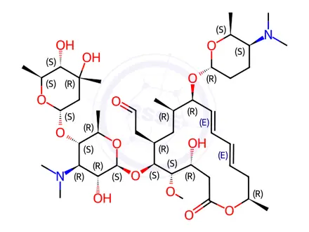 Chemical structure of Leucomycin V, 9-O-[5-(dimethylamino)tetrahydro-6-methyl-2H-pyran-2-yl]-, [9(5S,6R)]-, 4,4'-methylenebis[3-hydroxy-2-naphthalenecarboxylate] (1:1) (salt)