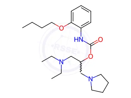 Chemical structure of [2-[(2-butoxyphenyl)carbamoyloxy]-3-(2,3,4,5-tetrahydropyrrol-1-yl)pro pyl]-diethyl-azanium dichloride
