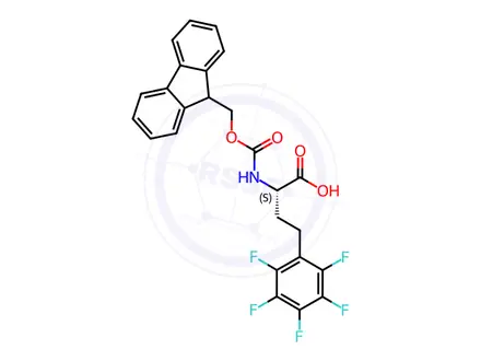 Chemical structure of (S)-2-((((9h-fluoren-9-yl)methoxy)carbonyl)amino)-4-(perfluorophenyl)butanoic acid