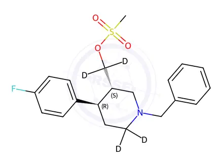 Chemical structure of trans 1-Benzyl-4-(4-fluorophenyl)-3-methylsulfonatepiperidine-d4