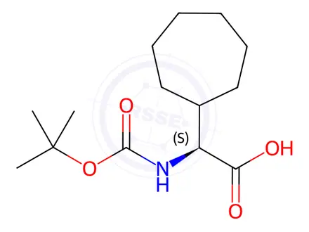Chemical structure of (2S)-2-{[(tert-butoxy)carbonyl]amino}-2-cycloheptylacetic acid