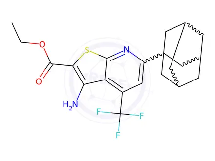 Chemical structure of Ethyl 6-(adamantan-1-yl)-3-amino-4-(trifluoromethyl)thieno[2,3-b]pyridine-2-carboxylate