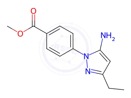 Chemical structure of Benzoic acid, 4-(5-amino-3-ethyl-1H-pyrazol-1-yl)-, methyl ester