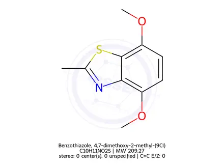 Chemical structure of Benzothiazole, 4,7-dimethoxy-2-methyl-(9CI)