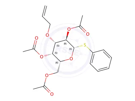 Chemical structure of (2R,3S,4S,5R,6S)-2-(acetoxymethyl)-4-(allyloxy)-6-(phenylthio)tetrahydro-2H-pyran-3,5-diyl diacetate