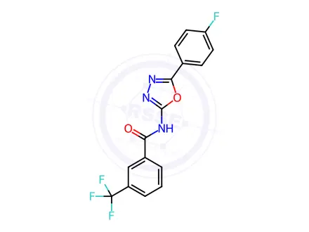 Chemical structure of N-(5-(4-Fluorophenyl)-1,3,4-oxadiazol-2-yl)-3-(trifluoromethyl)benzamide