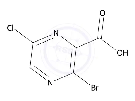 Chemical structure of 3-bromo-6-chloropyrazine-2-carboxylic acid