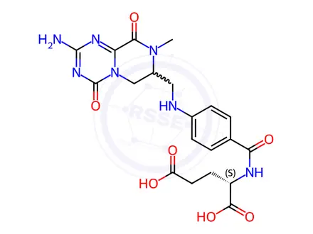 Chemical structure of (4-(((2-amino-8-methyl-4,9-dioxo-6,7,8,9-tetrahydro-4H-pyrazino[1,2-a][1,3,5]triazin-7-yl)methyl)amino)benzoyl)-L-glutamic acid