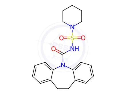 Chemical structure of N-(piperidin-1-ylsulfonyl)-10,11-dihydro-5H-dibenzo[b,f]azepine-5-carboxamide