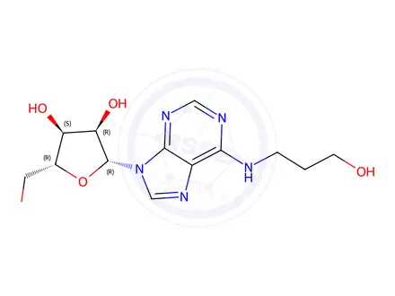 Chemical structure of (2R,3S,4R,5R)-2-(Hydroxymethyl)-5-(6-((3-hydroxypropyl)amino)-9H-purin-9-yl)tetrahydrofuran-3,4-diol