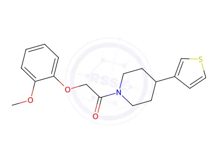 Chemical structure of 2-(2-Methoxyphenoxy)-1-(4-(thiophen-3-yl)piperidin-1-yl)ethan-1-one