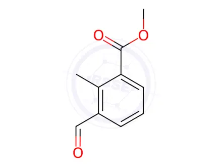 Chemical structure of Benzoic acid, 3-formyl-2-methyl-, methyl ester