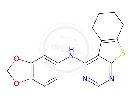 Chemical structure of N-(benzo[d][1,3]dioxol-5-yl)-5,6,7,8-tetrahydrobenzo[4,5]thieno[2,3-d]pyrimidin-4-amine