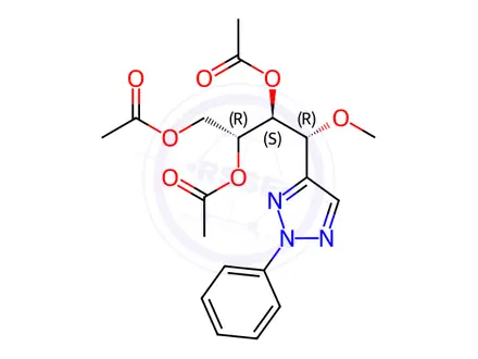 Chemical structure of (2R,3S,4R)-4-Methoxy-4-(2-phenyl-2H-1,2,3-triazol-4-yl)-1,2,3-butanetriol triacetate