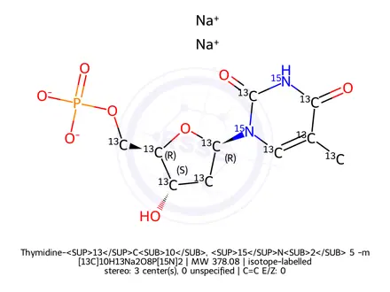 Chemical structure of Thymidine-<SUP>13</SUP>C<SUB>10</SUB>, <SUP>15</SUP>N<SUB>2</SUB> 5′-monophosphate sodium salt