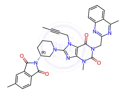 Chemical structure of (R)-7-(But-2-yn-1-yl)-3-methyl-8-(3-(5-methyl-1,3-dioxoisoindolin-2-yl)piperidin-1-yl)-1-((4-methylquinazolin-2-yl)methyl)-1H-purine-2,6(3H,7H)-dione