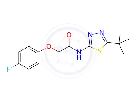 Chemical structure of N-(5-(tert-butyl)-1,3,4-thiadiazol-2-yl)-2-(4-fluorophenoxy)acetamide
