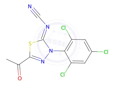 Chemical structure of 2-Acetyl-5-cyanimino-4,5-dihydro-4-(2,4,6-trichlorophenyl)-1,3,4-thiadiazole