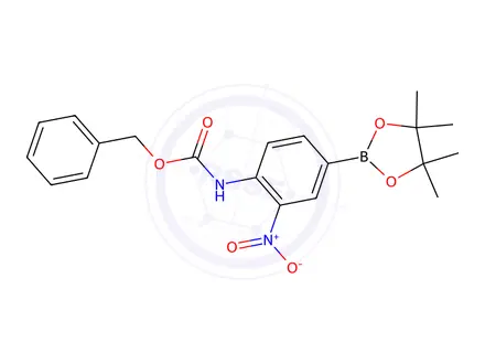 Chemical structure of Benzyl (2-nitro-4-(4,4,5,5-tetramethyl-1,3,2-dioxaborolan-2-yl)phenyl)carbamate