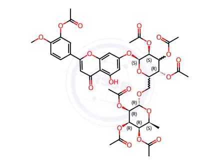 Chemical structure of 2-[3-(Acetyloxy)-4-methoxyphenyl]-5-hydroxy-7-[[2,3,4-tri-O-acetyl-6-O-(2,3,4-tri-O-acetyl-6-deoxy-α-L-mannopyranosyl)-β-D-glucopyranosyl]oxy]-4H-1-benzopyran-4-one