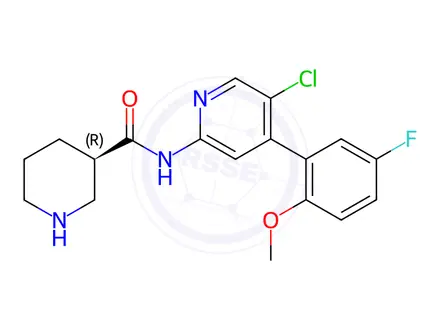 Chemical structure of Piperidine-3-carboxylic acid [5-chloro-4-(5-fluoro-2-methoxy-phenyl)-pyridin-2-yl]-amide