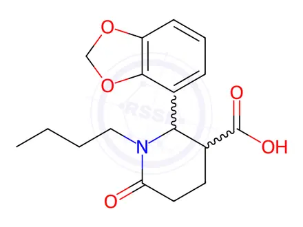 Chemical structure of 2-(1,3-benzodioxol-4-yl)-1-butyl-6-oxo-3-piperidinecarboxylic acid