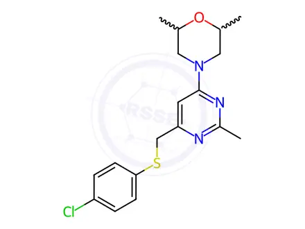 Chemical structure of 4-(6-{[(4-chlorophenyl)sulfanyl]methyl}-2-methyl-4-pyrimidinyl)-2,6-dimethylmorpholine