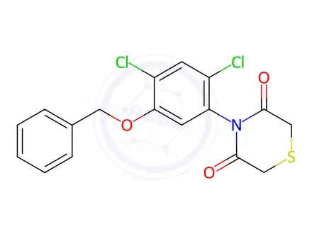 Chemical structure of 4-[5-(benzyloxy)-2,4-dichlorophenyl]-3,5-thiomorpholinedione
