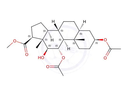 Chemical structure of 3β,11α-Bis(acetyloxy)-12β-hydroxy-5α-androstane-17β-carboxylic acid methyl ester