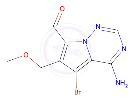 Chemical structure of 4-Amino-5-bromo-6-(methoxymethyl)pyrrolo[2,1-f][1,2,4]triazine-7-carbaldehyde