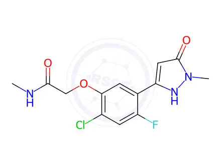 Chemical structure of Acetamide, 2-[2-chloro-4-fluoro-5-(5-hydroxy-1-methyl-1H-pyrazol-3-yl)phenoxy]-N-methyl-